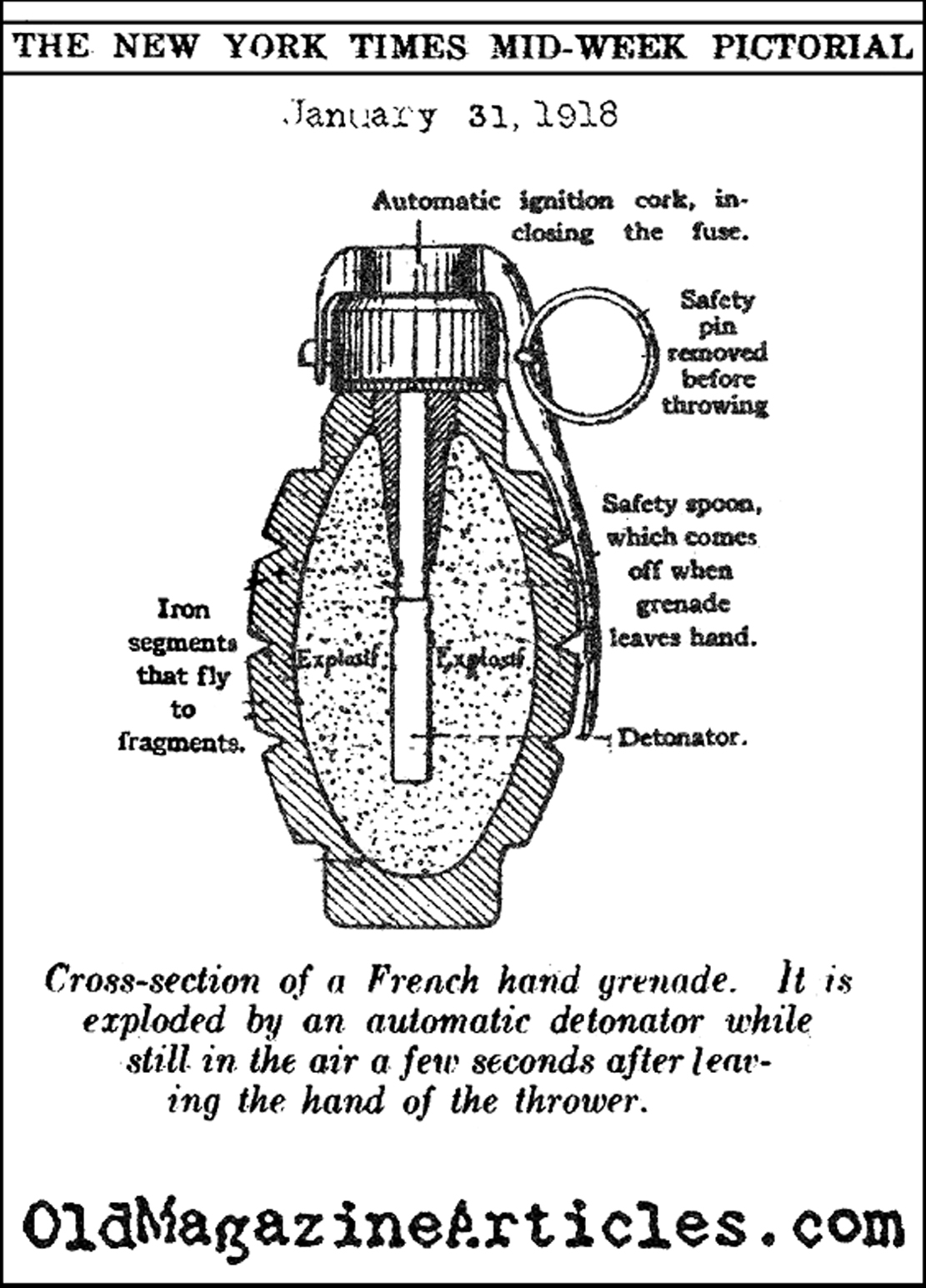 A Diagram of a French WW I Grenade (NY Times, 1918)